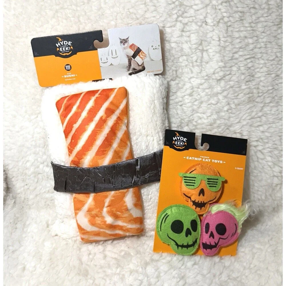 Cat Sushi Halloween Costume & Spooky Catnip Cat Toys New
